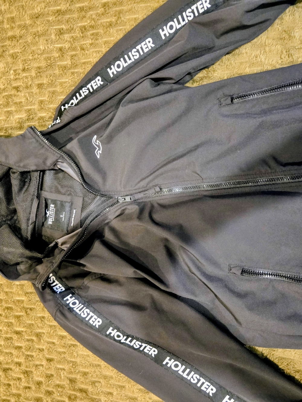 Hollister Black Windbreaker with Logo Tape